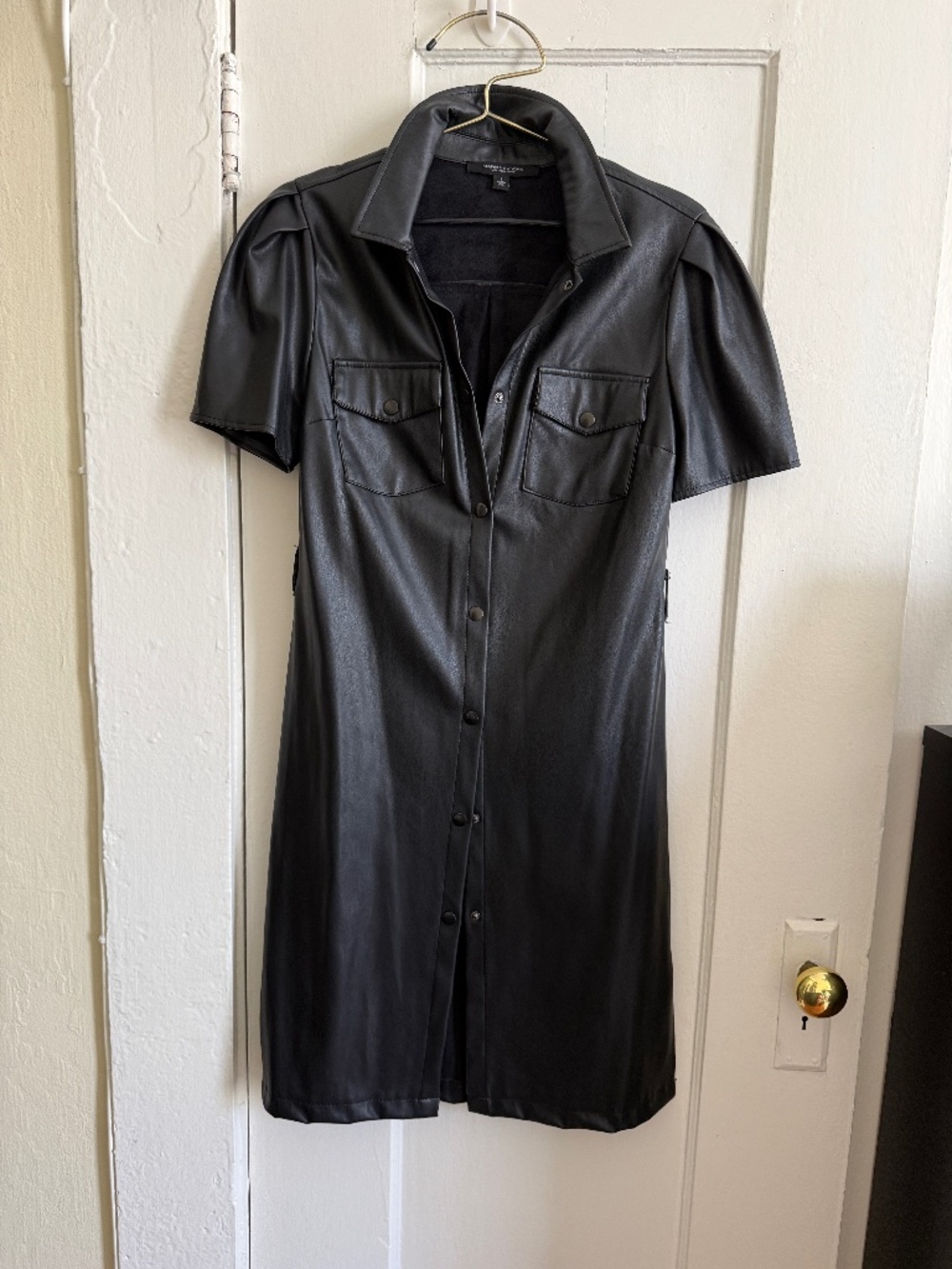 Vegan Leather Short Sleeve Dress